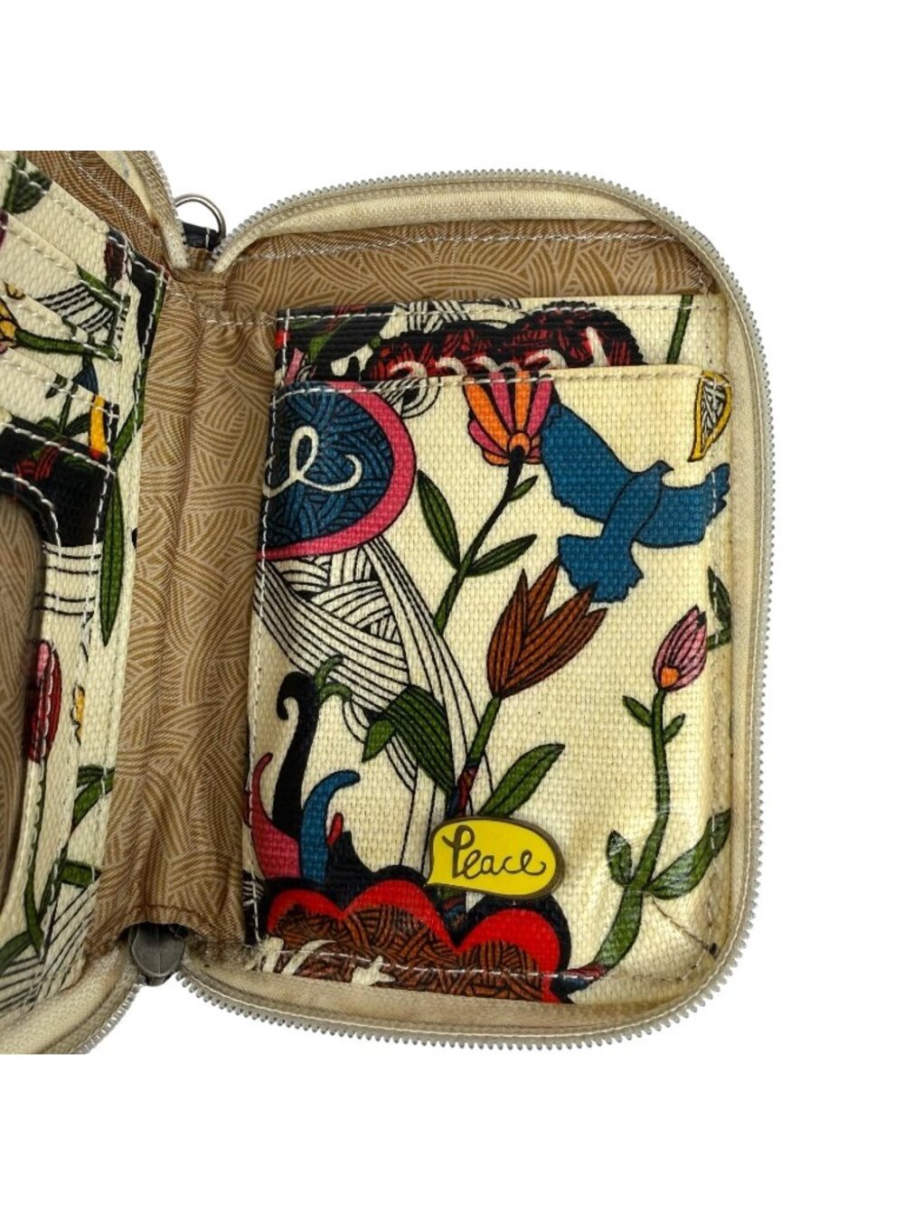 Sakroots Peace Birds Wallet Coated Canvas Zip Around Card Slots & ID Window Sak - Picture 7 of 10